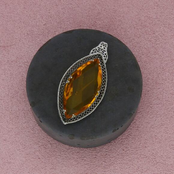 sterling silver art deco vintage faceted orange crystal pendant - Picture 1 of 3